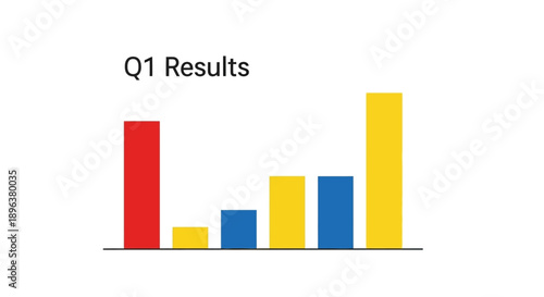 Quarterly Q1 Results Bar Chart Illustration. Business Performance Report and Financial Data Visualization.