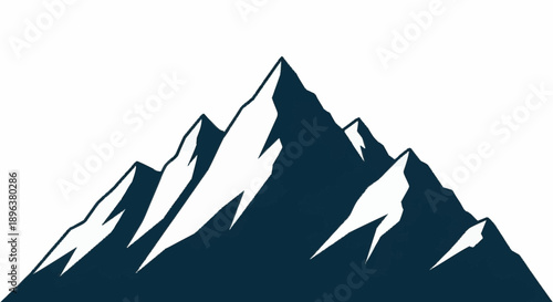 Majestic Mountain Peaks Silhouette Against White Background.