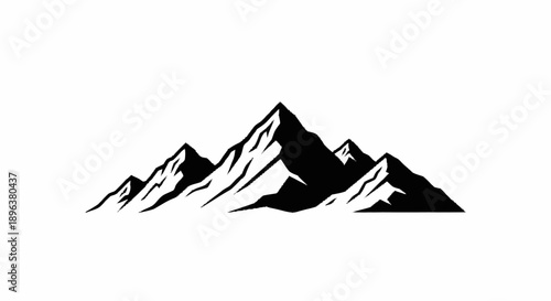Majestic mountain range silhouette against a white background.