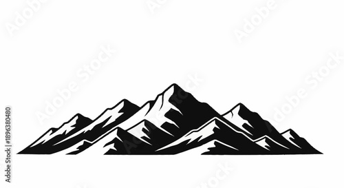 Majestic mountain range silhouette against a white background.