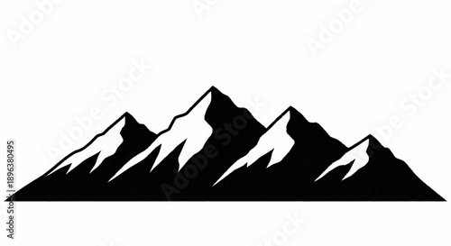 Majestic mountain range silhouette against a white background.