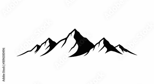 Majestic mountain range silhouette against a white background.