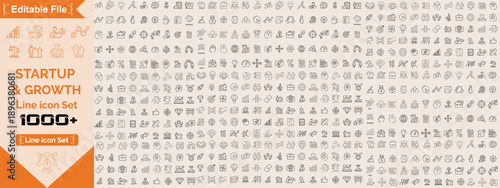 Growth and success and Startup icon set, line icons collection. Big UI icon set in a flat design. Thin outline icons pack.  Vector illustration. Editable line icons.