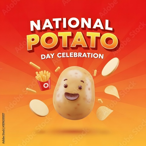 National Potato Chip Day celebration with  Fries and Potatoes Illustration background