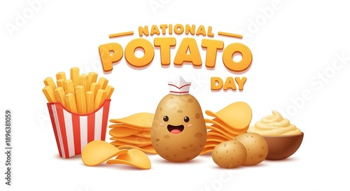 National Potato Chip Day celebration with  Fries and Potatoes Illustration background