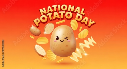 National Potato Chip Day celebration with  Fries and Potatoes Illustration background