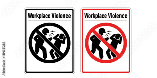 Workplace Violence Sign: Rectangular Poster with Text, Warning, Safety, Security, Employee Protection, Threat, Red, Black, White.
