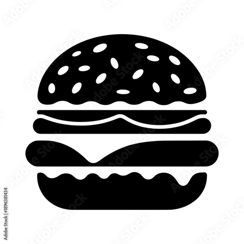 Black silhouette of a hamburger with sesame seed bun