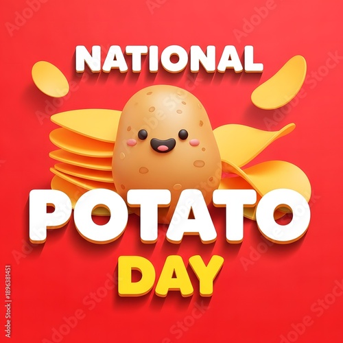 National Potato Chip Day celebration with  Fries and Potatoes Illustration background