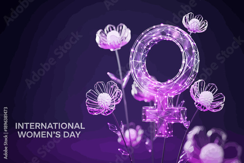International Womens Day purple flowers and female symbol illustration