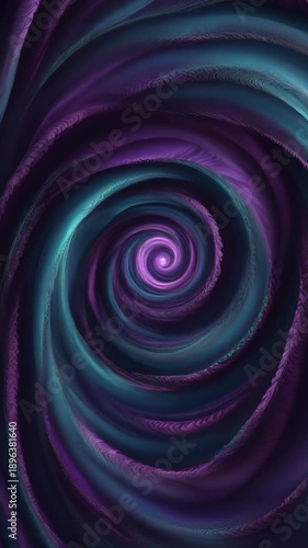 Purple Teal Dark Wormhole Swirl Abstract Animation. Infinite Loop, Seamless morphing loop video