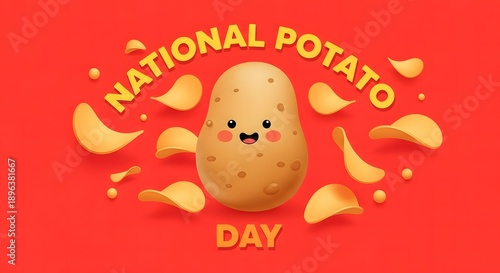 National Potato Chip Day celebration with  Fries and Potatoes Illustration background