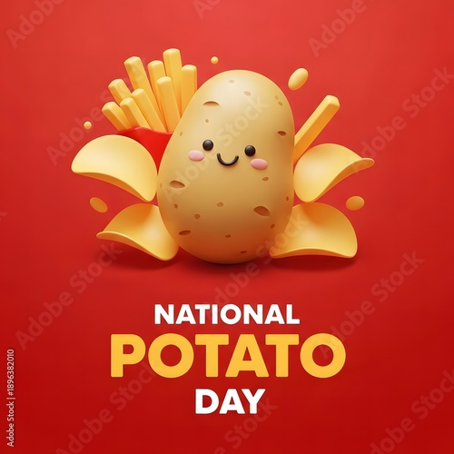 National Potato Chip Day celebration with  Fries and Potatoes Illustration background