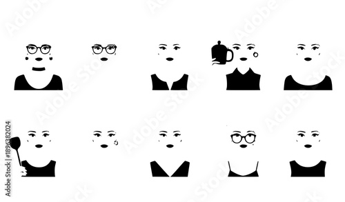 Minimal cowboy riding horse silhouette vector icons set