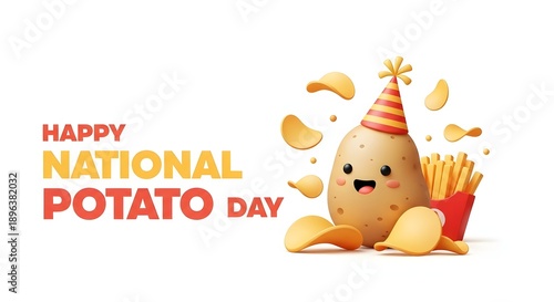 National Potato Chip Day celebration with  Fries and Potatoes Illustration background