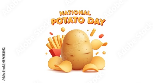 National Potato Chip Day celebration with  Fries and Potatoes Illustration background