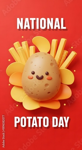 National Potato Chip Day celebration with  Fries and Potatoes Illustration background
