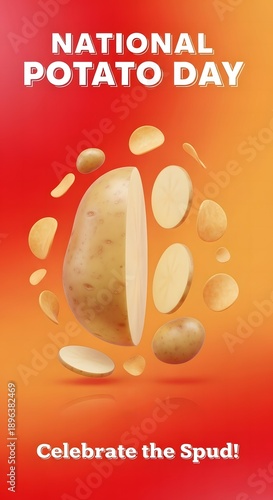 National Potato Chip Day celebration with  Fries and Potatoes Illustration background