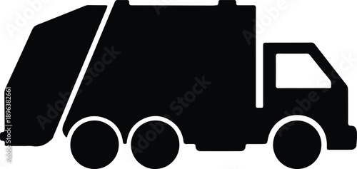 Isolated simple garbage truck waste collection vehicle side view icon illustration vector
