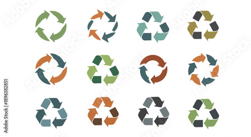 Collection of Recycling Symbols in Various Colors and Styles for Eco-Friendly Design