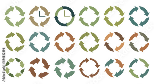 Set of Circular Arrow Icons: Refresh, Cycle, Process, and Time Management Symbols