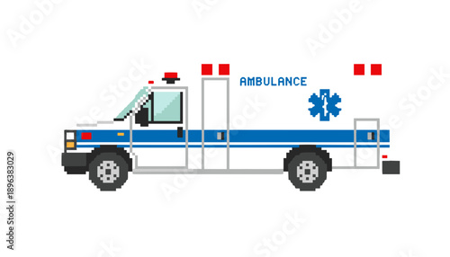Pixel ambulance set, emergency ambulance, medical transport, emergency vehicle, hospital rescue service, urgent care response, paramedic transport, lifesaving service, emergency healthcare, city ambul