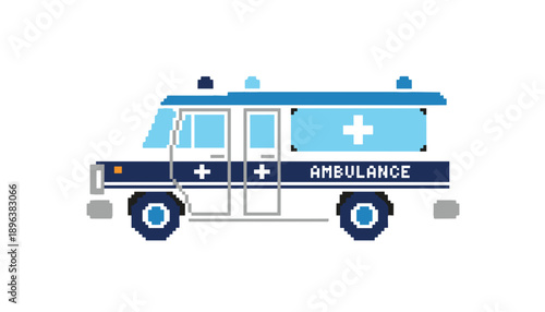 Pixel ambulance set, emergency ambulance, medical transport, emergency vehicle, hospital rescue service, urgent care response, paramedic transport, lifesaving service, emergency healthcare, city ambul