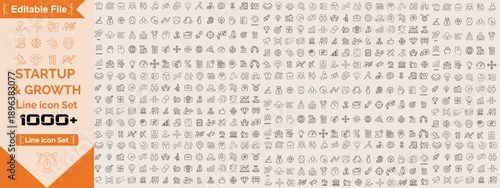 Growth and success and Startup icon set, line icons collection. Big UI icon set in a flat design. Thin outline icons pack.  Vector illustration. Editable line icons.