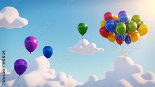 Colorful balloons floating in sky with clouds festive celebration concept