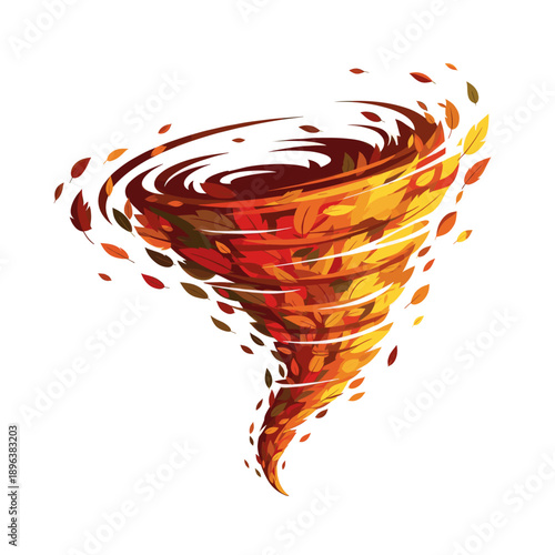 A swirling vortex of autumn leaves forming a tornado shape, symbolizing the powerful forces of nature during the fall season.