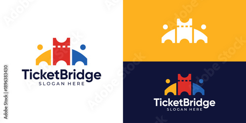 Creative simple ticket bridge logo template. Bridge with coupon ticket logo design vector illustration.