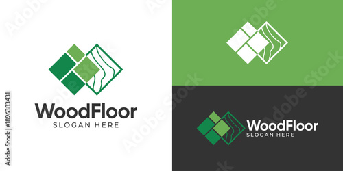 Creative simple wood floor logo template. Tiles flooring logo design vector illustration.