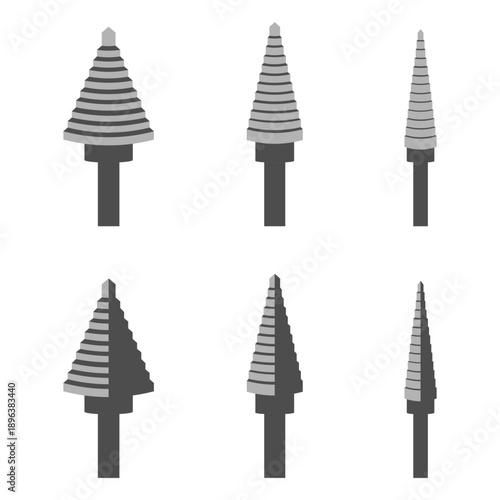 set of step drill bit icon vector illustration isolated on white background.