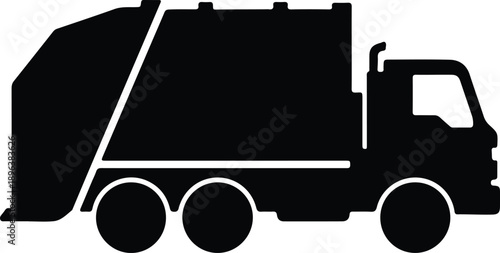Isolated garbage truck side view silhouette for waste management illustration vector