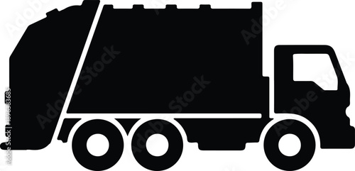 Isolated garbage truck sanitation vehicle side view silhouette illustration vector