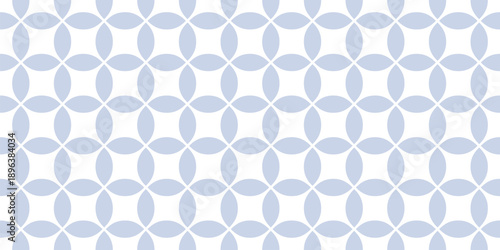 Vector geometric seamless pattern with bold rounded shapes, circle grid, net, round mesh, lattice. Simple abstract minimal background. Blue and white ornament texture. Repeated design for print, decor