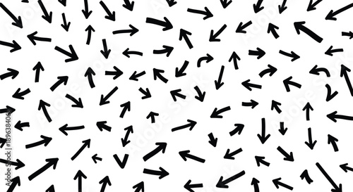 Hand-drawn black arrows pointing in multiple directions seamless pattern design