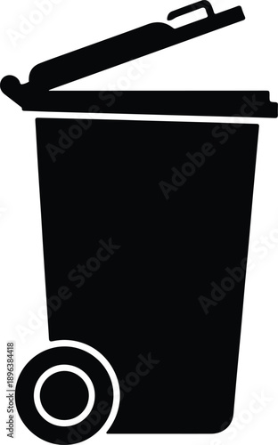 Isolated black garbage can with open lid side view concept illustration vector