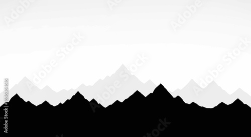 Minimalist Mountain Range Silhouette in Black and White.