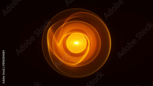 Cuadro en lienzo Warm golden abstract energy sphere with layered glowing waves and smooth energy motion forming from darkness