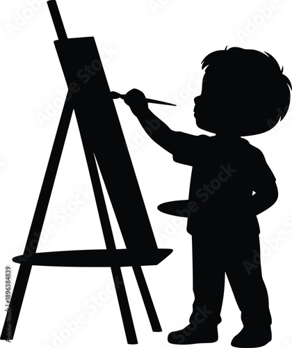 Silhouette of child painting on easel symbolizing creativity art education imagination learning childhood talent development