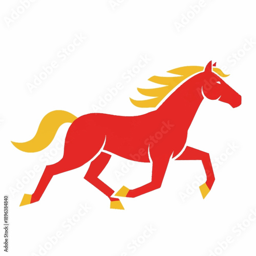 Dynamic Red Horse Galloping with Golden Mane and Tail.