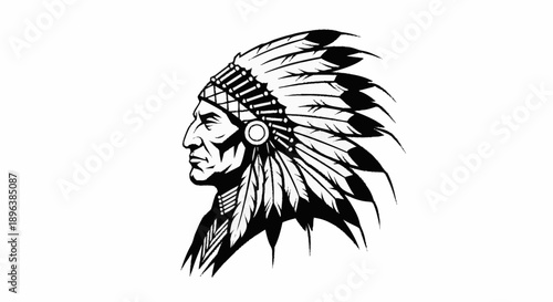 Native American Chief Profile Illustration.