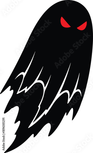 Minimal black ghost silhouette with red eyes spooky horror illustration simple scary spirit isolated on white background vector