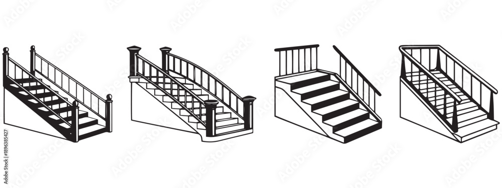 Fototapeta premium Staircase and Escalator Vector Set – Architecture and Interior Design Illustration .