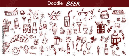 bar menu elements doodle hand drawn icon set alcoholic-bottles glasses outline drawing alcohol cockt