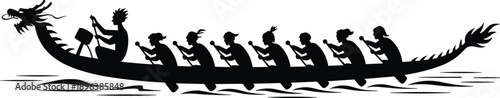 Silhouette of dragon boat race team paddling together symbolizing teamwork competition sport culture festival tradition unity