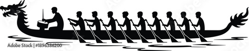 Silhouette of dragon boat racing team paddling in unison representing teamwork sport competition culture festival tradition unity