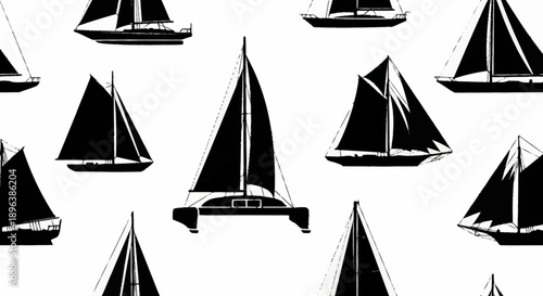 Seamless pattern of black sailboat silhouettes on white background.
