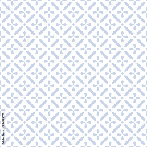 Subtle blue and white floral vector seamless pattern. Simple ornament with small flower silhouettes, tiles. Abstract texture. Retro nostalgic old-fashioned background. Repeated design for print, decor